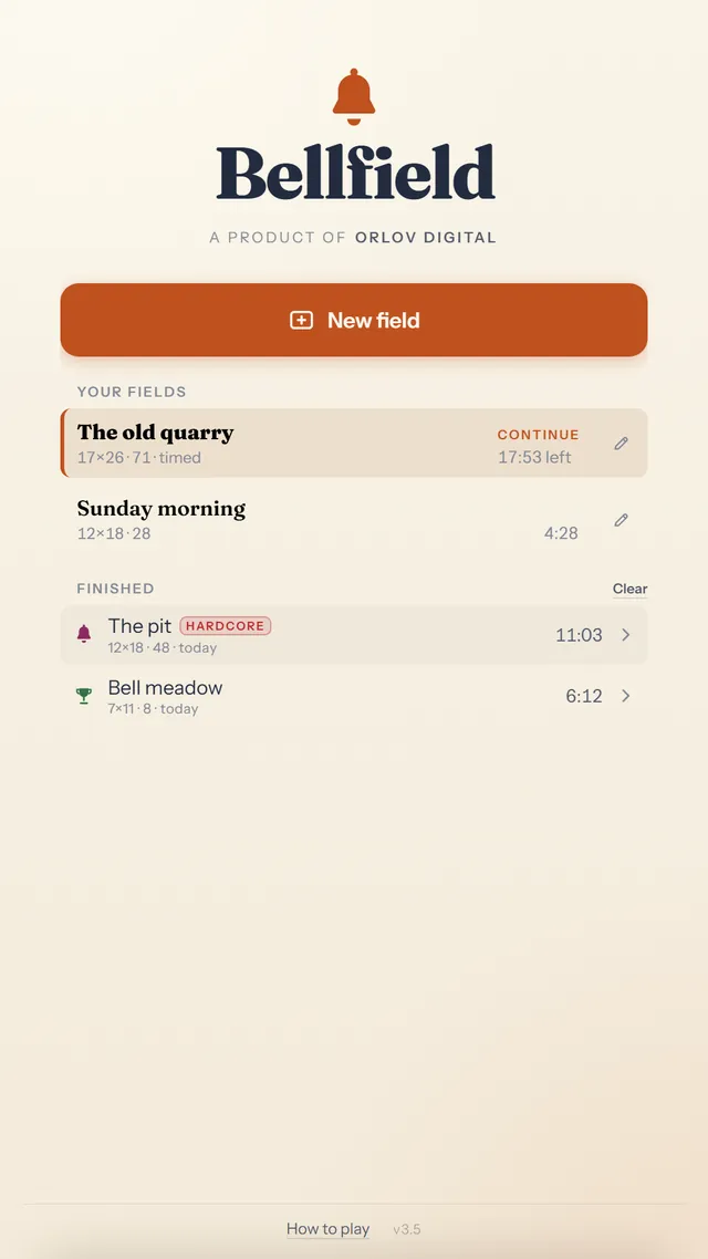 Bellfield menu screen