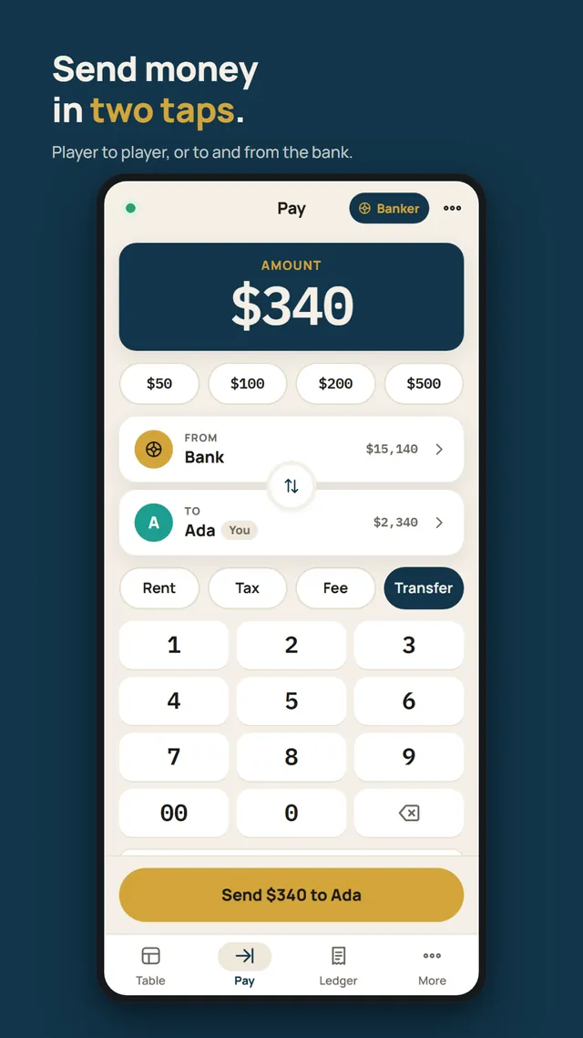 Pay screen: send money in two taps