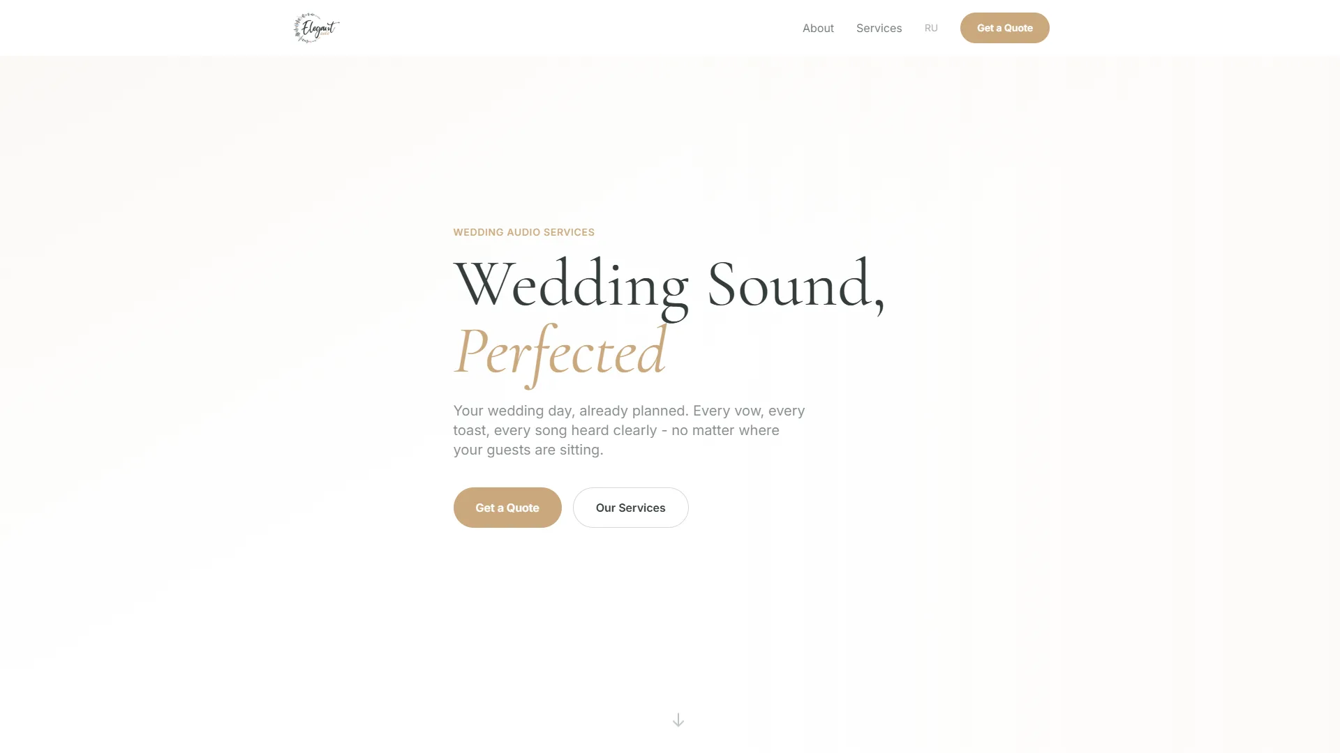 Elegant Audio homepage: Wedding Sound, Perfected